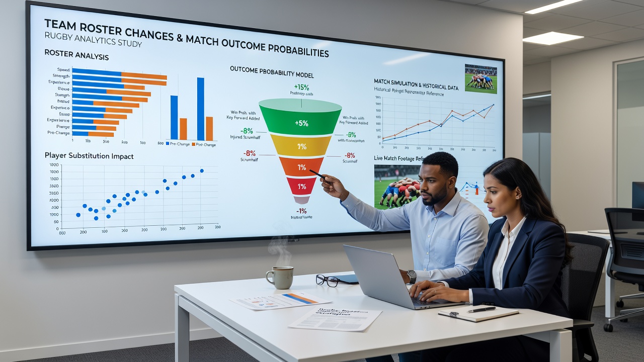 Data visualization of rugby match probabilities before and after roster changes